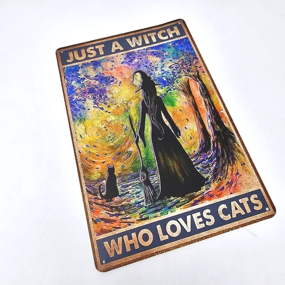 Vintage Metal Sign – Just A Witch – Gold/Blue/Yellow – Indoor/Outdoor – 3/$25 - Picture 2 of 7